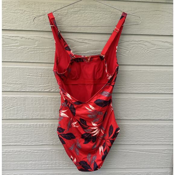 Athleta Aqualuxe Paradaiso Leaf Print One Piece Swimsuit Radiant Red Sz XXS - Picture 4 of 8